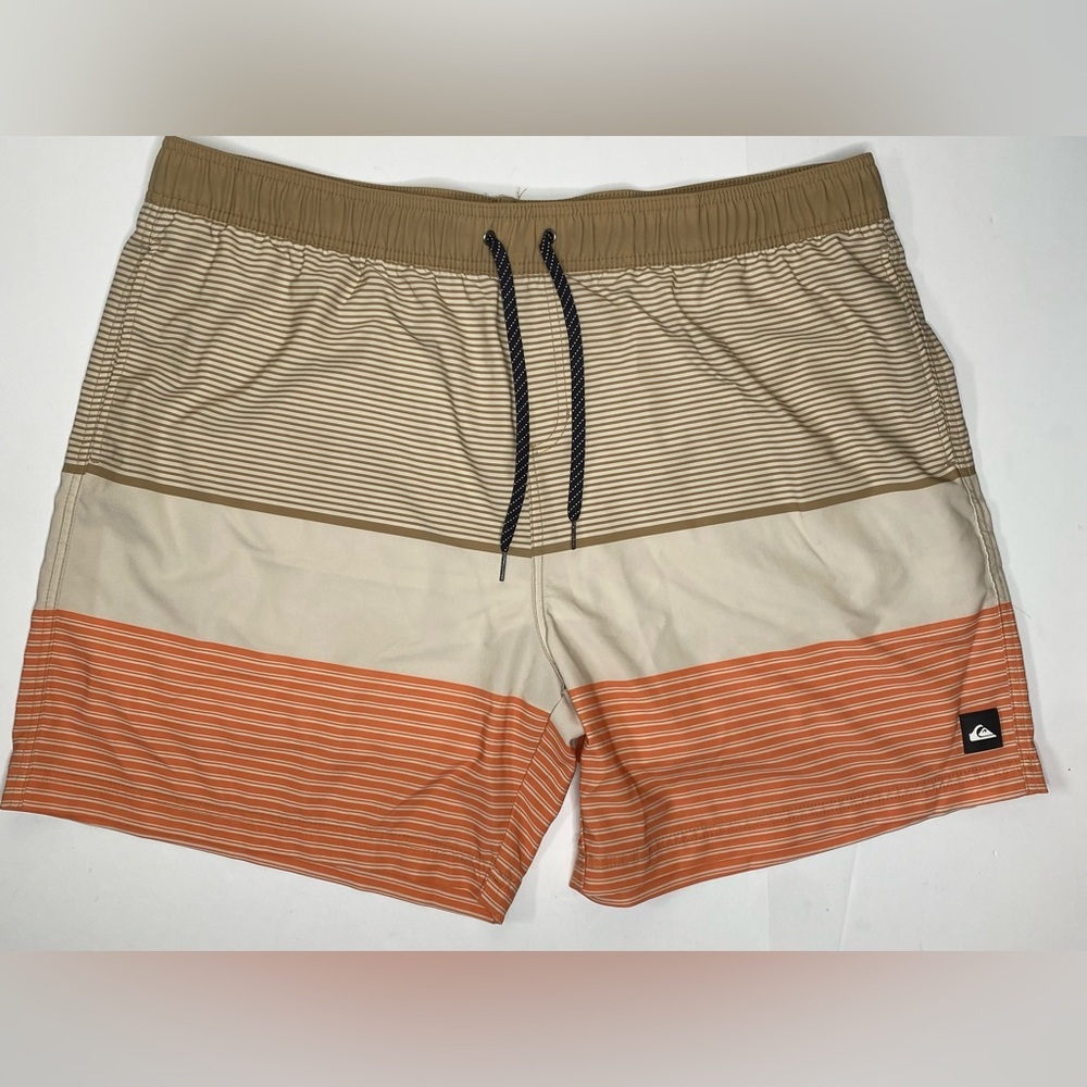 Quicksilver Board Shorts Mens 2XL Beige Orange Lined Elastic Waist Beach